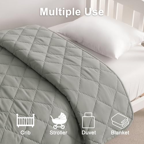 Image of BEDSUM Toddler Comforter, Brushed Microfiber Crib Blanket - All Season Quilted Down Alternative Nursery Bedding - Lightweight Baby Blanket for Stroller & Nap, 39x47, Smoke Grey