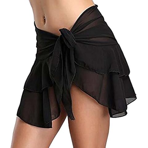 Women Swimsuit Wrap Dress Skirt Swimwear Chiffon Scarf Beach Sarong Bikini Cover Up Short (Double Layer Black) Cover