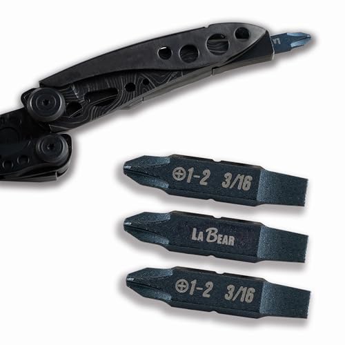 LABEAR - 3pcs Double-Ended Screwdriver Bit for Leatherman Multitool Accessories, #1-#2 Phillips& 3/16" Slotted Flat Screwdriver Bits (Not Included SKELETOOLS)