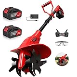 21V Cordless Electric Tiller for Gardening, 360 RPM Garden Tiller with 2×4.0AH Batteries & Charger, 9" Width, 6.3" Depth, Battery Powered Mini Cultivator, Portable Rototiller for Lawn Soil Cultivation