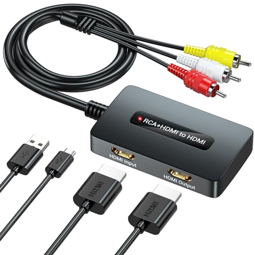 RCA and HDTVI to HDTV Converter, AV Composite or HDMI to HDMI Adapter 2 in 1 Out, 1 Port RCA and 1 Port HDMI Input select one conversion output