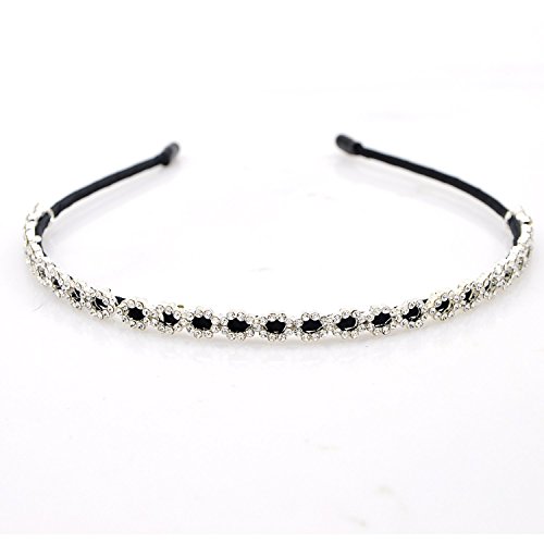 Rhinestone Flower Headband - One Row Black Satin Glimmering Hairband with Crystal Glass for Women,Lady,Kids-Girls Hair Band (Random Style)