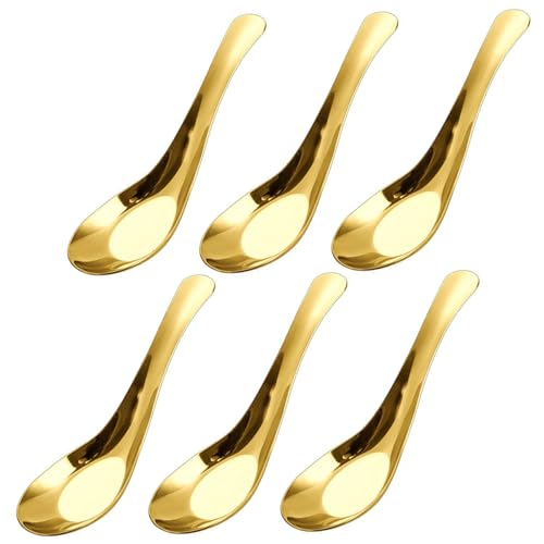 La Mejor Selección de Cucharas chinas - los más vendidos. 47 Juego de 6 cucharas de sopa chinas, cucharas sopa asiáticas pulidas espejo acero inoxidable con mango corto para caldo, postre, cereales, miso tailandés, ramen dorado