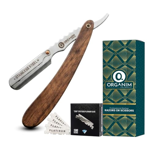 Image of ORGANIM Professional Wood Ustra for Men with 100 Blades Pack (100 Days Shaving Value Pack) - Stainless Steel Straight Razor for Barber Shaving, Salon Style Manual Shave Ustra with Premium Wooden Handle