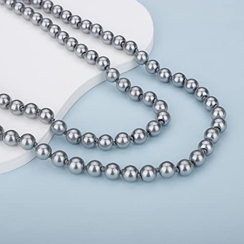 Jumwrit Long Layered Pearl Necklace Multi Strands Pearl Choker Necklace Simulated Round Pearl Necklace Statement Necklace For Women Girls 1920S Flapper Party Accessories（Gray） #TOP4