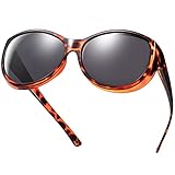 Br'Guras Polarized Oversized Sunglasses Wear over Prescription with Purple Frame for Women&Men (Amber leopard, Black)