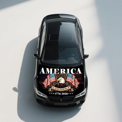 Image of American Car Hood Cover - 59x51 American Car Hood Cover Flag Bonnet Banner with 2 Adjustable Triangular Fasteners, Universal Fit for Trucks, SUV, Patriotic Car America Flag Decor