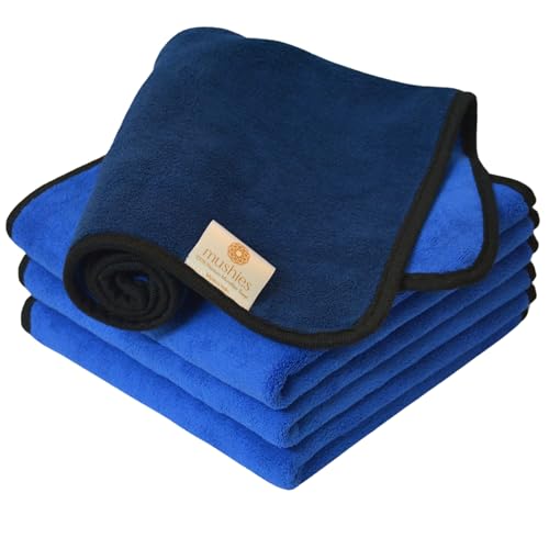 Image of MUSHIES 800 GSM Microfiber Cloth (40x40 cm, Pack of 4) Double Layered Highly Absorbent Heavy Plush Microfibre Towel Cloth for Car Cleaning, Washing, Drying, Polishing & Detailing (Blue)