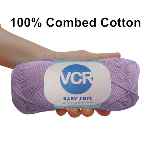 Image of VCR 4Ply Mauve Purple Yarn, 100 Grams Hank, 320 Meters Length, Cotton Combed Ball for Crochet and Knitting, Soft Crosia Threads, Pack of 1 Yarn, Suitable for DIY Crafts