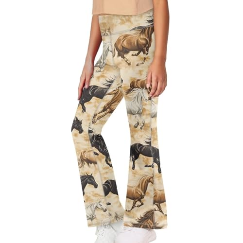 Image of Girls Leggings Floral Print High-Waisted Flared Pants 5-14 Years