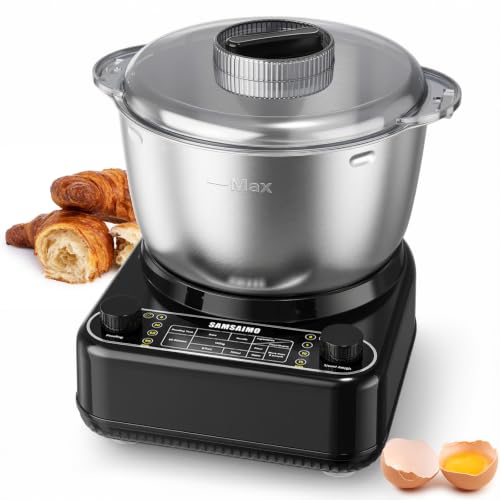 Image of Electric Dough Mixer with Ferment Function, 6.5QT Stand Dough Maker, Dough Kneading Machine with 304 Stainless Steel Bowl, Removable Lid & Knob Control, Ideal for Pizza, Pasta, Bread - Onyx Black