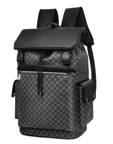 ORILOOSEN Fuax Leather backpack for men and women, PU leather backpack, waterproof daily commuting bag, casual travel bag (Black)