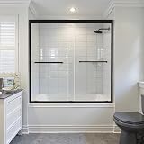 Osparple Shower Door 56-60' W x 60' H, Double Sliding Glass Door, Semi-Frameless Shower Doors with 1/4' (6mm) Thick SGCC Tempered Glass, Stainless Steel Handles, Matte Black