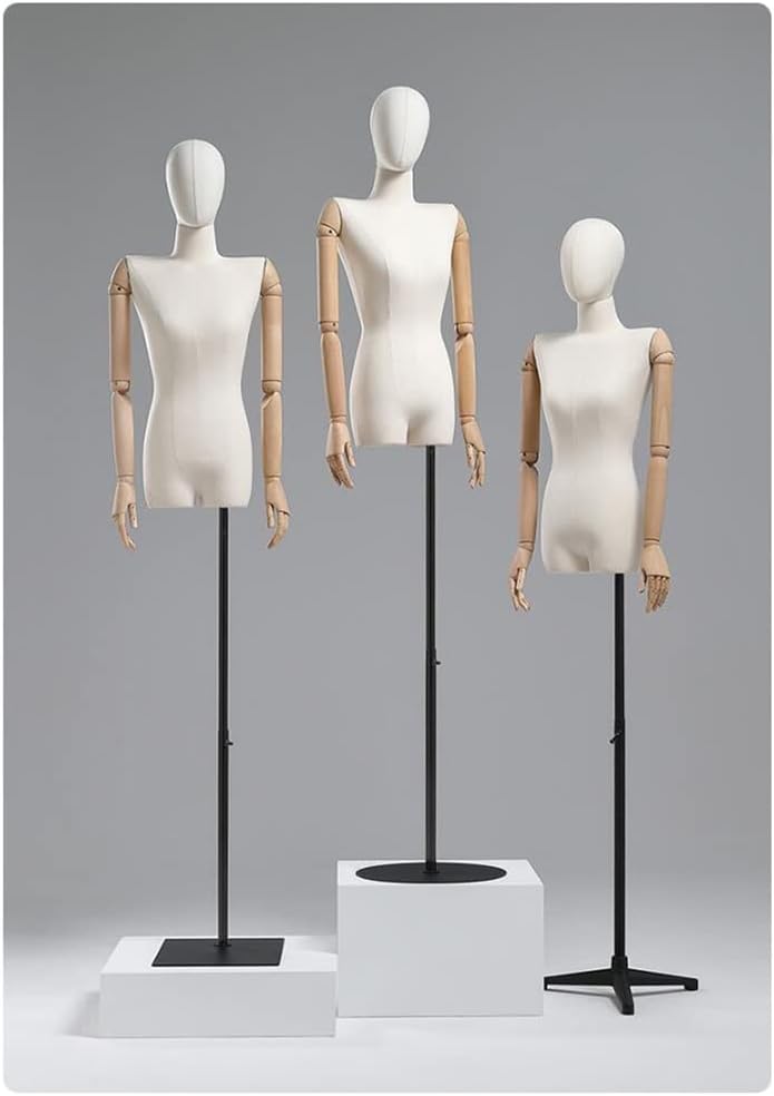 Adjustable Black Linen Mannequin Torso - 47.2-82.6in Portable Dress Form with Detachable Head for Fashion, Clothing, Dress, Jewelry Display - Size S/Small