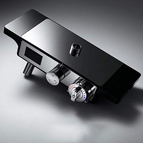 Conjunto de ducha para baño negro Booster Thermostat control de temperatura pantalla LED 4 funciones sistema de ducha de mano rociador cuadrado superior barra con grifo bidé cabezales de ducha fijos miniatura 4