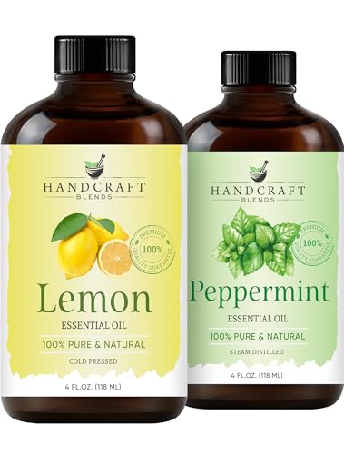 Handcraft Blends Energy & Zest Set: Peppermint and Lemon Essential Oils – (2 x 4 Fl Oz) – 100% Pure & Natural – for Diffuser, Aromatherapy, and DIY Projects