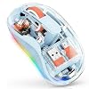 Transparent Wireless Gaming Mouse,Tri-Modes 2.4G USB+Type C+2 BT Cordless Silent Computer Ergonomic Mice Rechageable RGB for Office PC MacBook Laptop Chromebook Tablet Blue