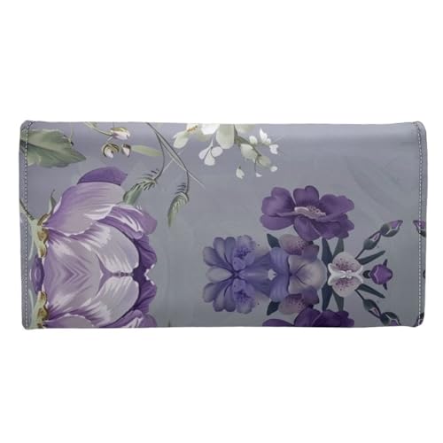 Purple Floral Womens Trifold Wallets Leather Slim Purse,Card Holder Clutch Handbag2