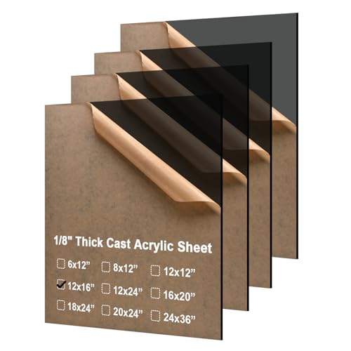 Image of KINLINK 12x16 Plexiglass Sheets 1 /8 inch Thick - 3mm Black Transparent Cast Acrylic Sheet, Plastic Sheet Polycarbonate Sheet for DIY Project, Craft, Acrylic Sign Wedding Invitation 4 Pack