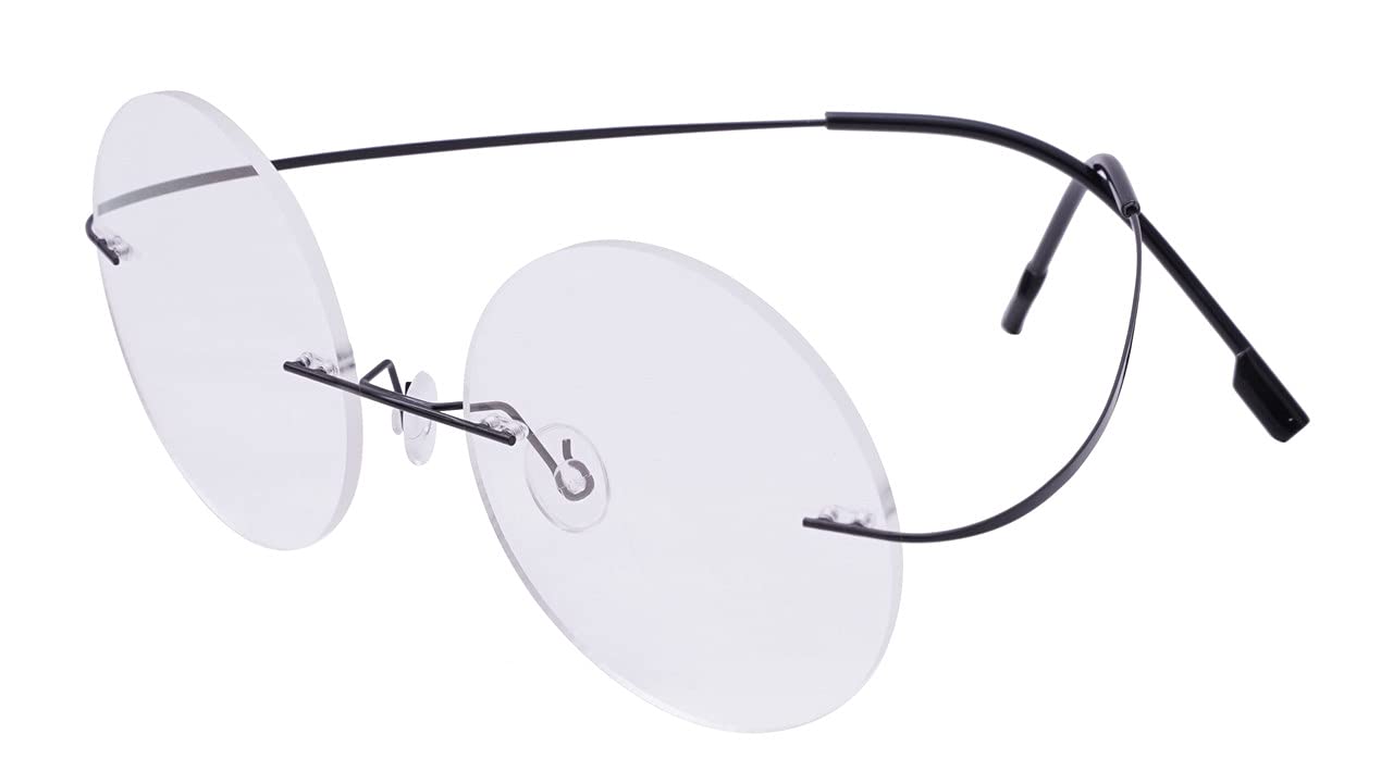 Soigné Rimless Round Flexible Spectacle Frame For Boys,Girls,Men&Women.Transparent ARC Lens.Black Color Metal Frame.Size-MEDIUM.