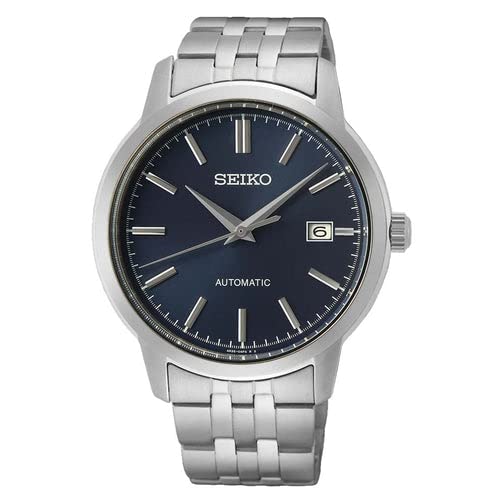 SEIKO Relógio masculino automático com pulseira de aço inoxidável e mostrador azul, Relógio Automático
