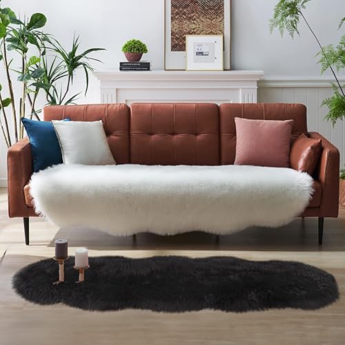 Image of Faux Fur Wave Rug for Bedroom, Fluffy Soft Sheepskin Rug, 2.5x5ft Plush Area Shaggy Rugs Floor Carpets for Nursery Bedside, Cute Fuzzy Home Decor (Black)