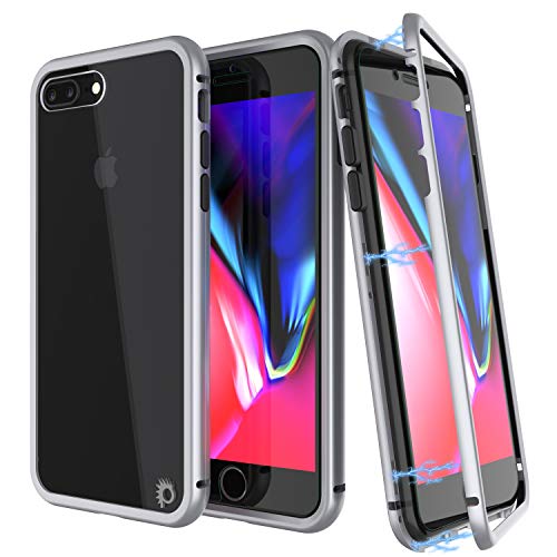 Punkcase Magnetic Shield, Protective Metal Frame Case W/Tpu Layer | 9H Tempered Glass Clear Back & Attachable Screen Protector | Strong Magnetic Closure Compatible W/Apple Iphone 8 Plus (Silver) #TOP18