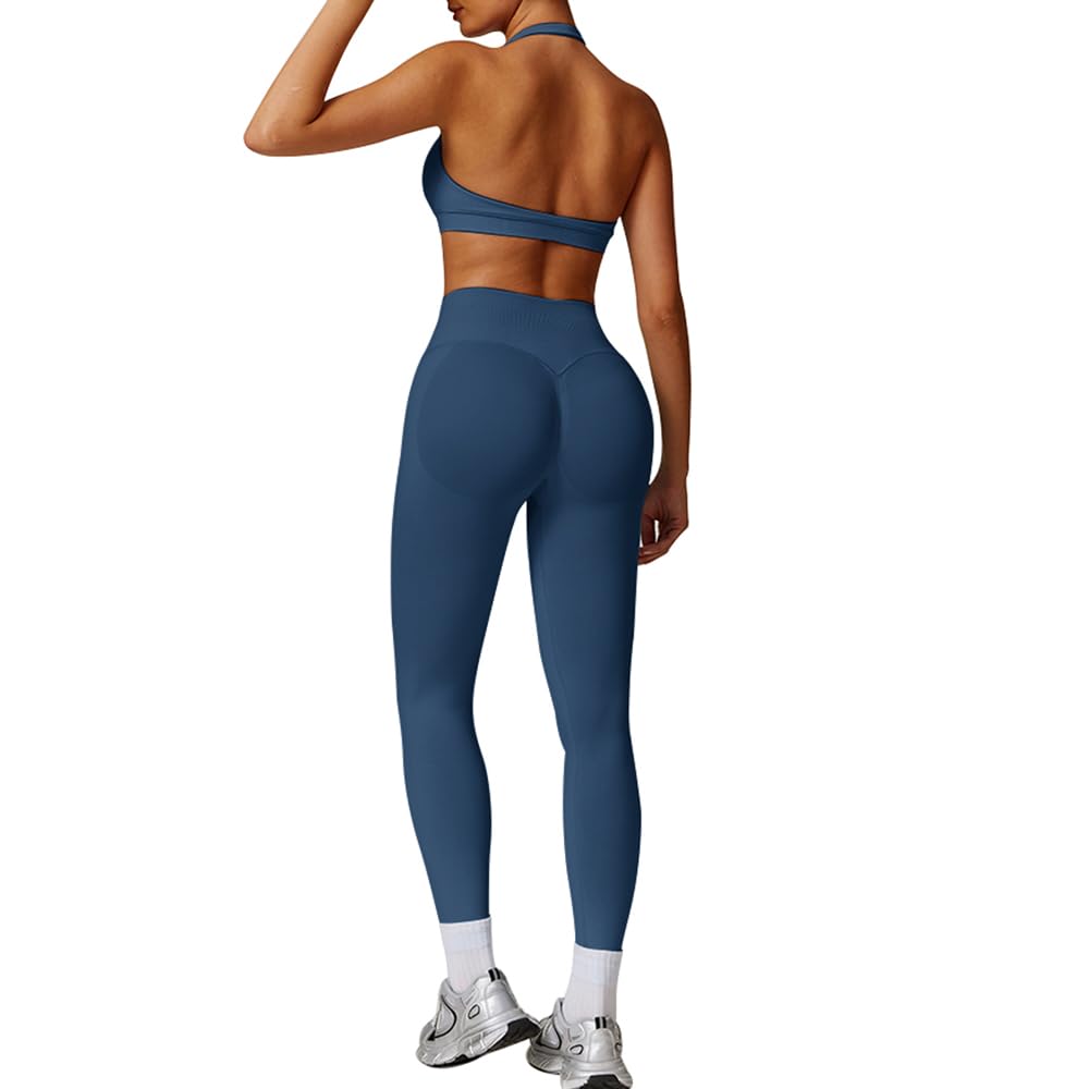 JN JANPRINT Conjunto de gimnasio sin costuras para mujer, 2 piezas, brasier deportivo sin espalda, leggings ocultos, trajes de yoga, chándal de entrenamiento