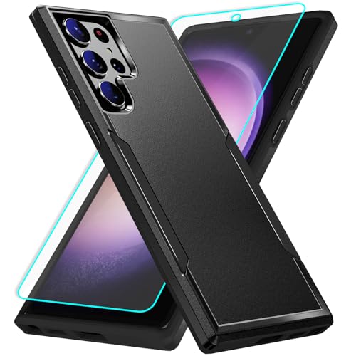 IXJYLCPC for Samsung Galaxy s23 Ultra case with Screen Protection: Heavy Duty Protective Shockproof and Scratch Proof Cell Phone case for Samsung Galaxy s23 Ultra-Black