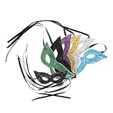 Gatuida 6 Piezas Mascarillas de Carnaval con Lentejuelas y Rhinestones Media Cara de Plata Negro Azul Verde y Morado para Decoración Festiva y Fiestas Mardi Gras
