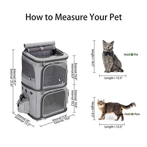 Hovono Double-Compartment Pet Carrier Backpack For Small Cats And Dogs, Cat Travel Carrier For 2 Cats, Perfect For Traveling/Hiking /Camping, Grey #TOP1