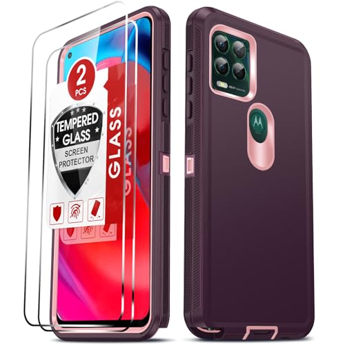 Coque Moto G Stylus 5G 2021 LeYi bordeaux avec 2 verres trempés protection robuste antichoc