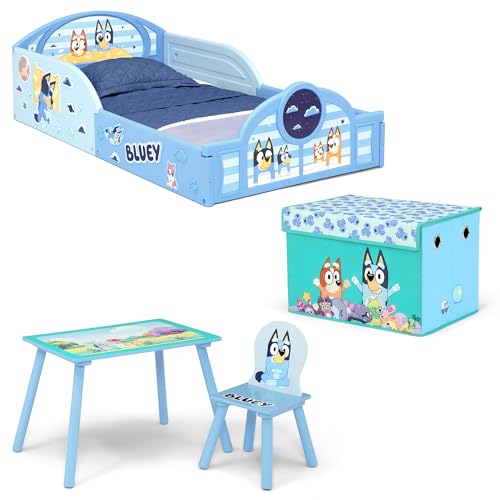 Delta Children - Bluey 4-Piece Toddler Room-in-a-Box Set – Includes Sleep and Play Toddler Bed, Table, 1 Chair and Fabric Toy Box, Blue by Delta Children - Used condition - US$92.99