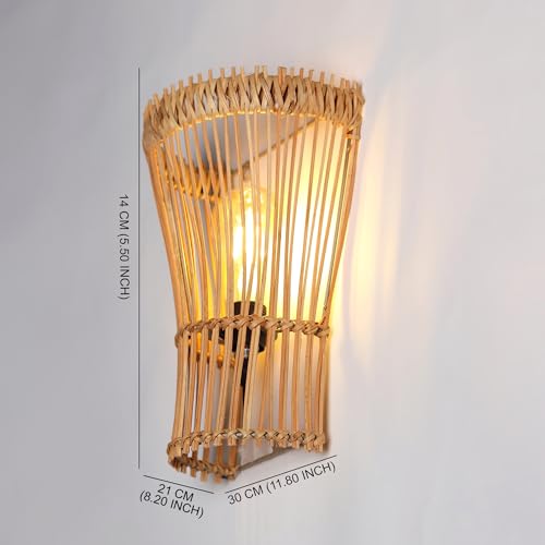 Image of Habere India-All the Cultures Fabricating India Wall Mount Lamp Lights | Bedroom Lights for Walls | Lamps for Living Room Decoration | Rattan Wall Lamp - Semicircular (M: 30 * 21 * 14 cm)