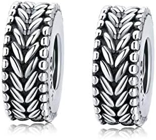 2 PCS Solid 925 Sterling Silver Beads Rubber Spacer Focal Round Stopper Beads for Charm Bracelets European Story Charm