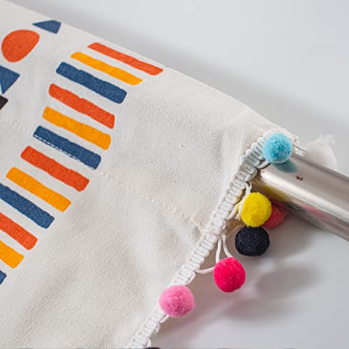 Erwinmu Boho Tassels Linen Window Curtains-Semi Blackout Farmhouse Bohemian Geometric Panel For Living Room Kitchen Tiers Curtains Cafe Dining Room Short Window Valances-59×17 Inches #TOP5