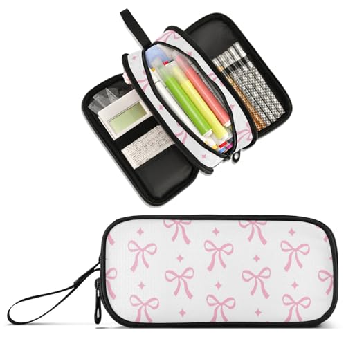 Image of Bow Large Capacity Pencil Case Pencil Pouch Pen Box | 3 Compartment Large Storage Pencil Bag for Adults School Office Teen Girl Boy Men Women