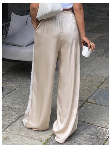 Women's Y2k Lace Baggy Pants Elastic Waist Wide Leg Satin Casual Trousers2