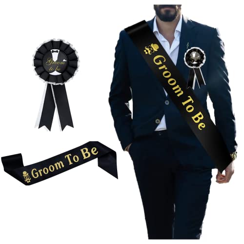 Groom Sash Badge Set,2Pcs Hen Do Accessories Includes Groom to Be Sash & Badge,Stag Do Accessories Men Bachelor Party Engagement Gifts for Bachelorette Party Accessories,Wedding Party Decorations