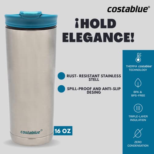 Costablue Travel Coffee Mug - 16 Oz. Stainless Steel Insulated Coffee Mug, Leak Proof Tumbler W/Dishwasher Safe Lid, Double Wall Travel Coffee Cup, Reusable Insulated Tumbler For Hot & Cold Beverages #TOP5