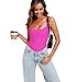 MIREAZW Women’s Lace Bodysuit Square Neck Body Suits Sexy Backless Thong Bodysuit Spaghetti Strap Sleeveless Top Cami Shaperwear Hot Pink S