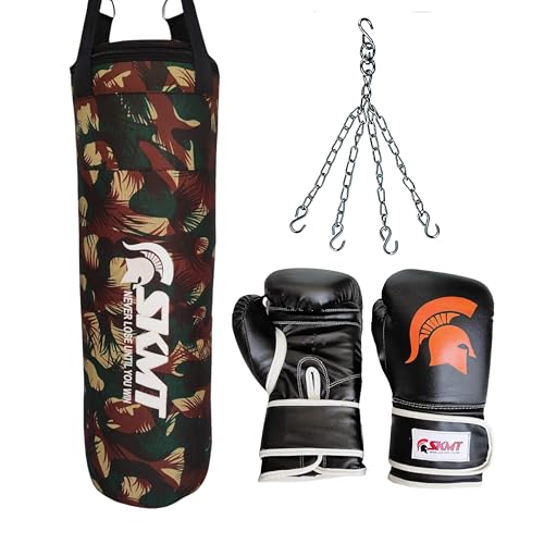 Image of SKMT NEVER LOSE UNTIL YOU WIN Camo Boxing Kit with Synthetic Leather Boxing Punching Bag,Gloves and Hanging Chain (42 INCH)