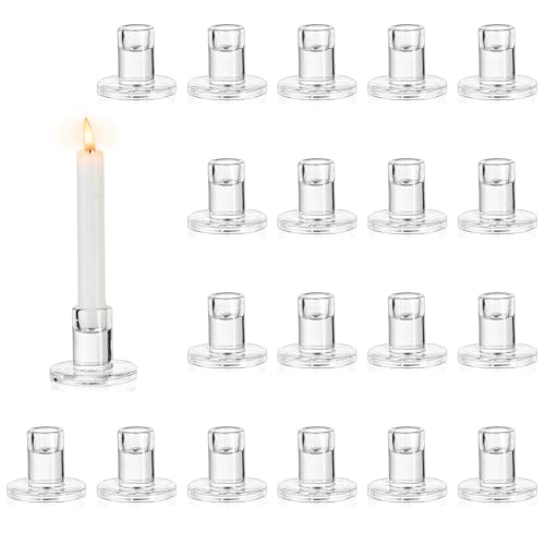 NUPTIO Bougeoir Verre Chandelier Lot de 20 Bougeoir en Verre Transparent Bougies à Réchauds en Forme de Pilier Centre de Table pour la Décoration des Dîners de Noël