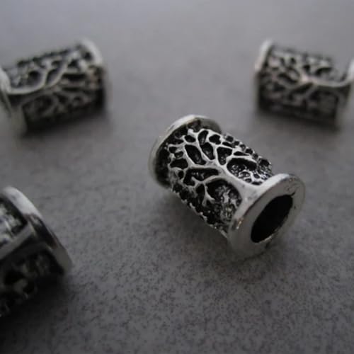 Wuzdy 3 Stück Edelstahl Wikinger Bartperle, Haar Bartperlen Flechten, Innendurchmesser 6 mm, für Haar Flecht Armband Anhänger Halskette Silber DIY Schmuck Haarschmuck, Baum, Vintage Silber