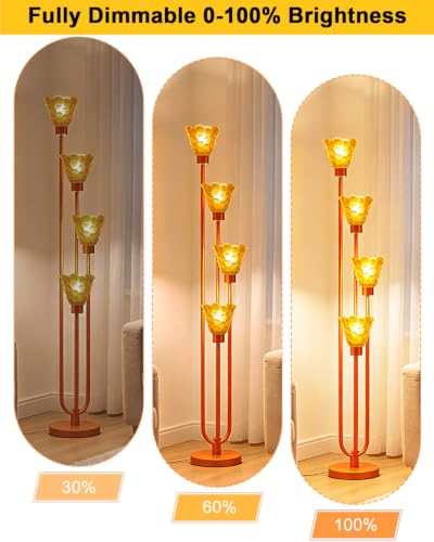 Image of Lightdot Glass Floor Lamp Dimmable 4-Light Orange Shade Gold Floor Lamps | Mid Century Modern Standing Tall Lamp with 5Lbs Heavy Base for Living Room /Bedroom /Sofa Beside /Corner Decor -Bulbs Included