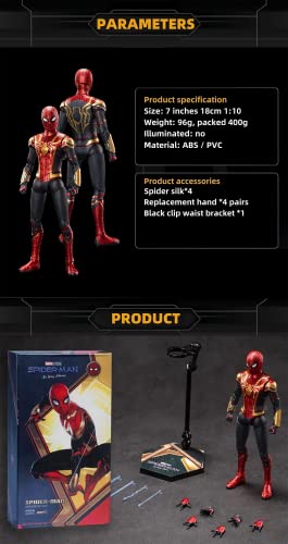 4Kids.home Zdtoys 10Th Anniversary 7 Inch No Way Home Spiderman Collectible Action Figure Exquisite Painting 20 Joints Movable Iron Spiderman Toy (1/10 Scale) (Gold Red) #TOP1
