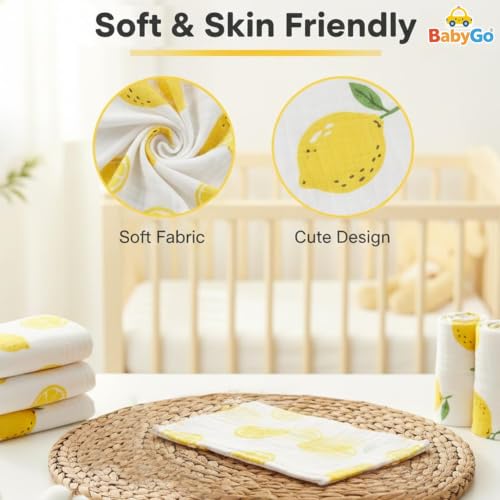 Image of BabyGo Muslin Baby Washcloths - 6 Layer Ultra Soft Cotton Baby Towels | Highly Absorbent Face Towels for Newborns, Kids & Toddlers | Quick Dry Burp Cloths & Bath Essentials (Large) - Pack of 4