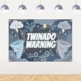 Sursurprise 5x3ft Twinado Warning Backdrop, Tornado Twins Party Decorations, Weather Storm Theme Banner for Twin Birthday, Baby Shower, Double Celebration Photo Booth Background Vinyl Wall Decor