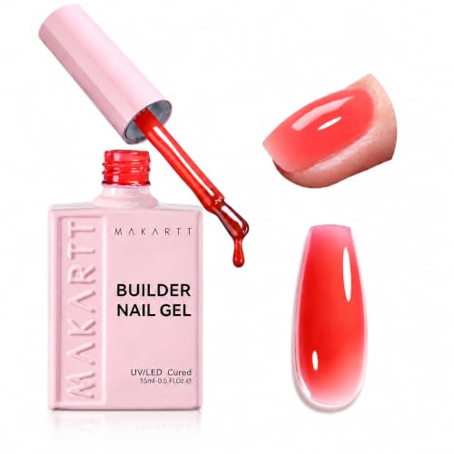 Makartt 8-in-1 Gel Nails Builder: 15ml Pink Builder in a Bottle for Nail Strengthen Rubber Base and Rhinestone Glue, UV Light Cured Gel Builder for Nails - Home User DIY Low Odor