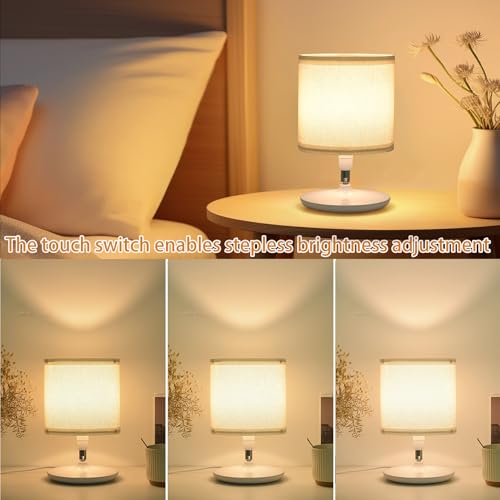 2 lámparas de mesa con USB y control de luz blanco miniatura 2